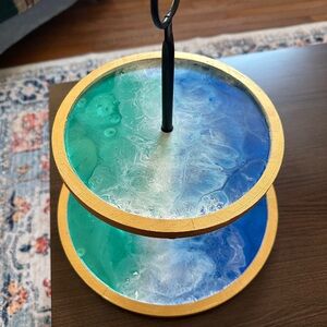 Two-Tiered Blue and Green Resin Stand